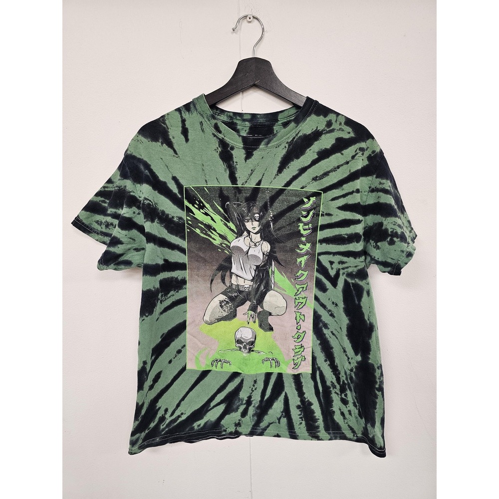 Zombie Makeout Club Shirt Mens Large Green Tie Dye Anime Horror‎ Graphic Tee